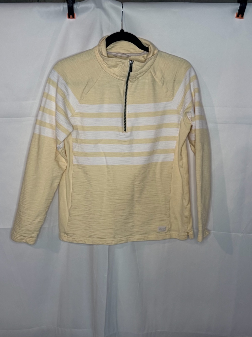 L.L. Bean Butter Yellow and White Striped Half-Zip Pullover